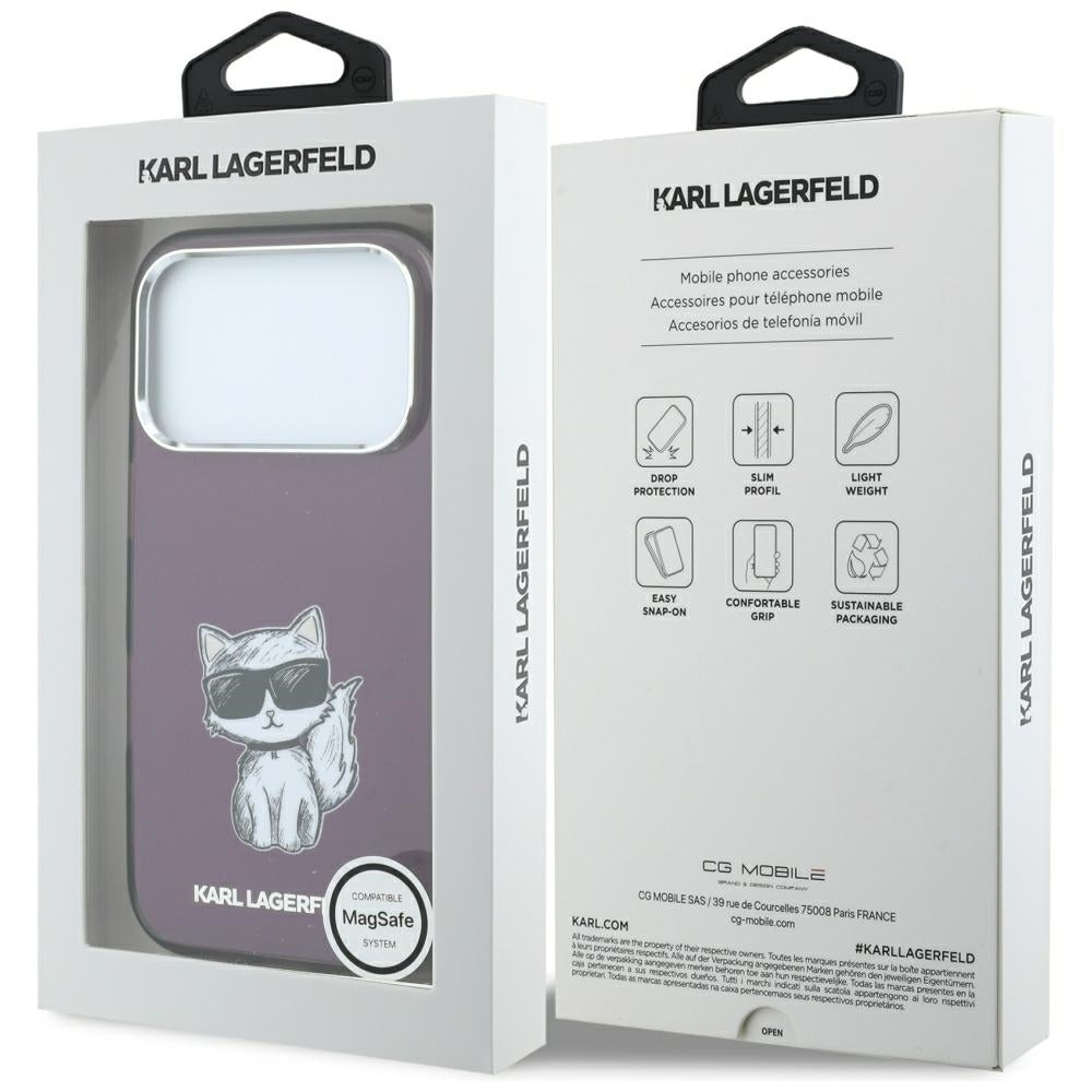 Capa MagSafe para Apple iPhone 18 Pro / 17 Pro, Karl Lagerfeld, HC IML Choupette Body Sketch Print, Vinho