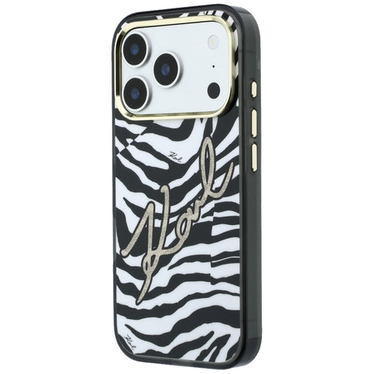 Capa MagSafe para Apple iPhone 18 Pro / 17 Pro, Karl Lagerfeld, HC IML Signature Zebra Glitter Gold, Preta