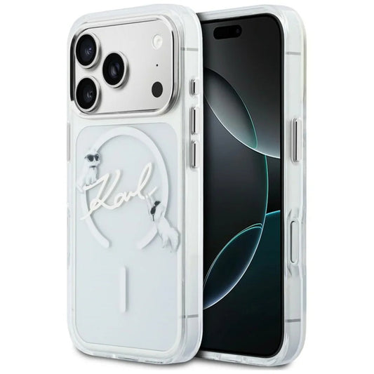 Capa MagSafe para Apple iPhone 18 Pro / 17 Pro, Karl Lagerfeld, IML Choupette Karl Script Logo, Transparente