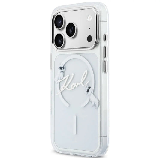 Capa MagSafe para Apple iPhone 18 Pro / 17 Pro, Karl Lagerfeld, IML Choupette Karl Script Logo, Transparente