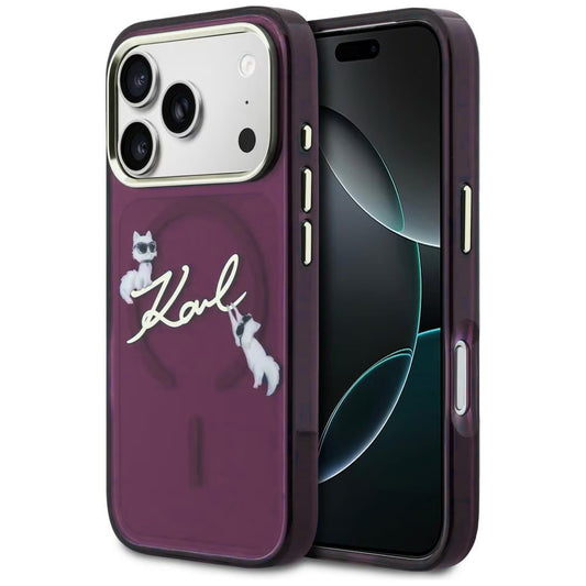 Capa MagSafe para Apple iPhone 18 Pro / 17 Pro, Karl Lagerfeld, IML Choupette Karl Script Logo, Vinho