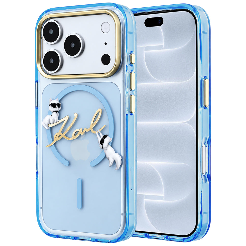 Capa MagSafe para Apple iPhone 18 Pro / 17 Pro, Karl Lagerfeld, IML Karl Script Logo, Azul
