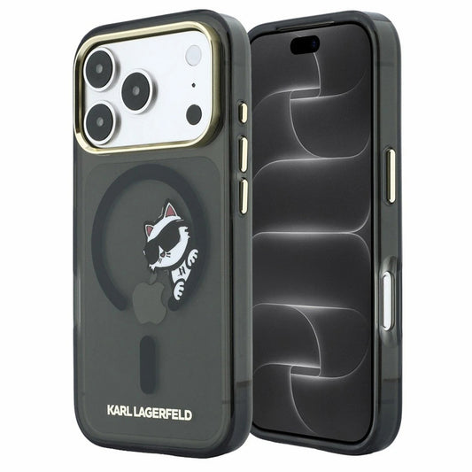 Capa MagSafe para Apple iPhone 18 Pro / 17 Pro, Karl Lagerfeld, IML Peekaboo Print e Moldura Metálica, Preta