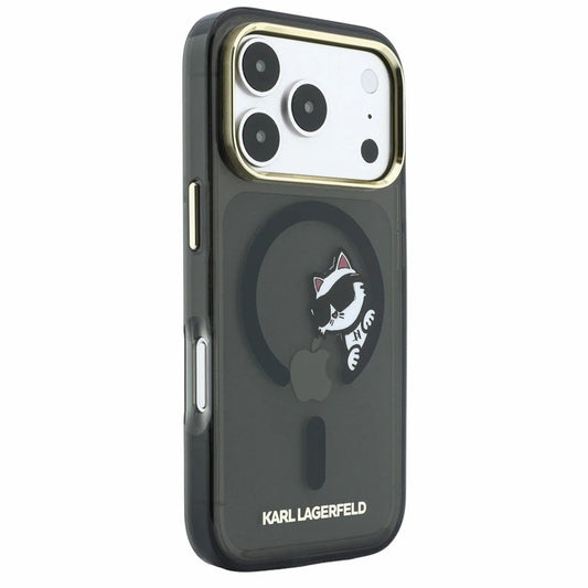 Capa MagSafe para Apple iPhone 18 Pro / 17 Pro, Karl Lagerfeld, IML Peekaboo Print e Moldura Metálica, Preta