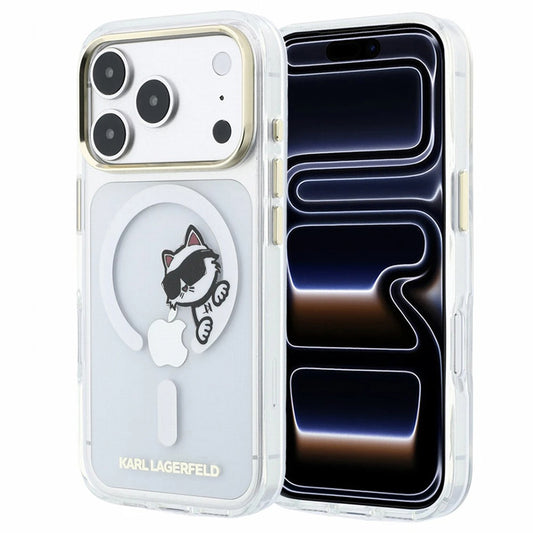 Capa MagSafe para Apple iPhone 18 Pro / 17 Pro, Karl Lagerfeld, IML Peekaboo Print e Moldura Metálica, Transparente