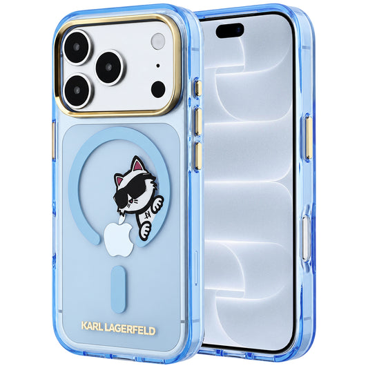 Capa MagSafe para Apple iPhone 18 Pro / 17 Pro, Karl Lagerfeld, IML Peekaboo Print e Moldura Metálica, Azul