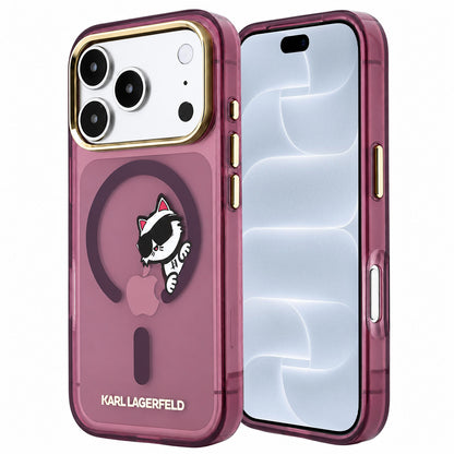 Capa MagSafe para Apple iPhone 18 Pro / 17 Pro, Karl Lagerfeld, IML Peekaboo Print and Metal Frame, cor de vinho