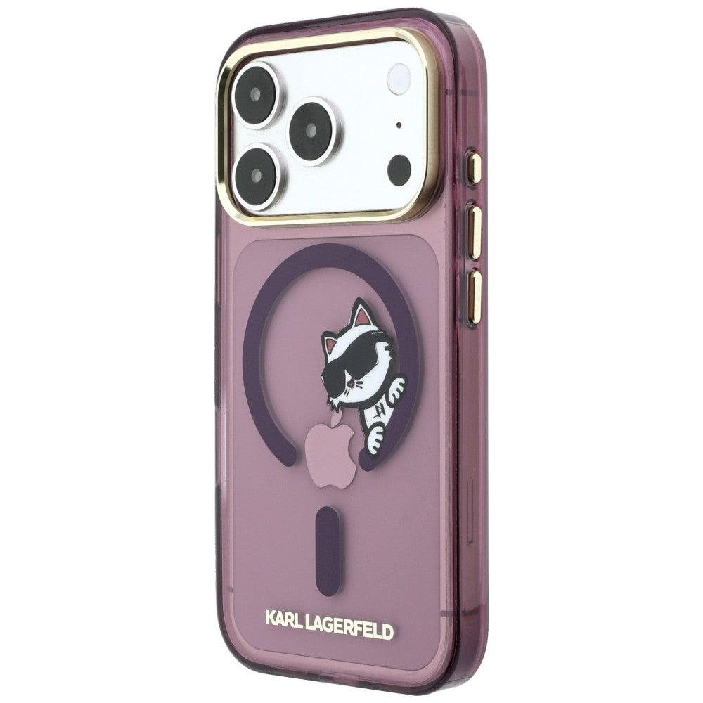 Capa MagSafe para Apple iPhone 18 Pro / 17 Pro, Karl Lagerfeld, IML Peekaboo Print and Metal Frame, cor de vinho