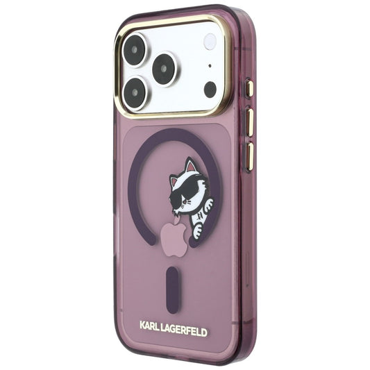 Capa MagSafe para Apple iPhone 18 Pro / 17 Pro, Karl Lagerfeld, IML Peekaboo Print and Metal Frame, cor de vinho