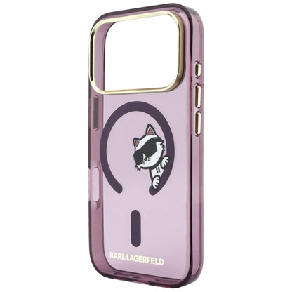 Capa MagSafe para Apple iPhone 18 Pro / 17 Pro, Karl Lagerfeld, IML Peekaboo Print and Metal Frame, cor de vinho