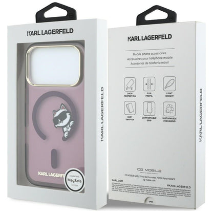 Capa MagSafe para Apple iPhone 18 Pro / 17 Pro, Karl Lagerfeld, IML Peekaboo Print and Metal Frame, cor de vinho