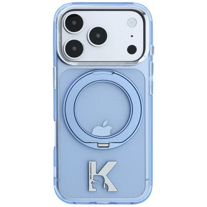 Capa MagSafe para Apple iPhone 18 Pro / 17 Pro, Karl Lagerfeld, IML Ring Stand Kameo Metal, Azul