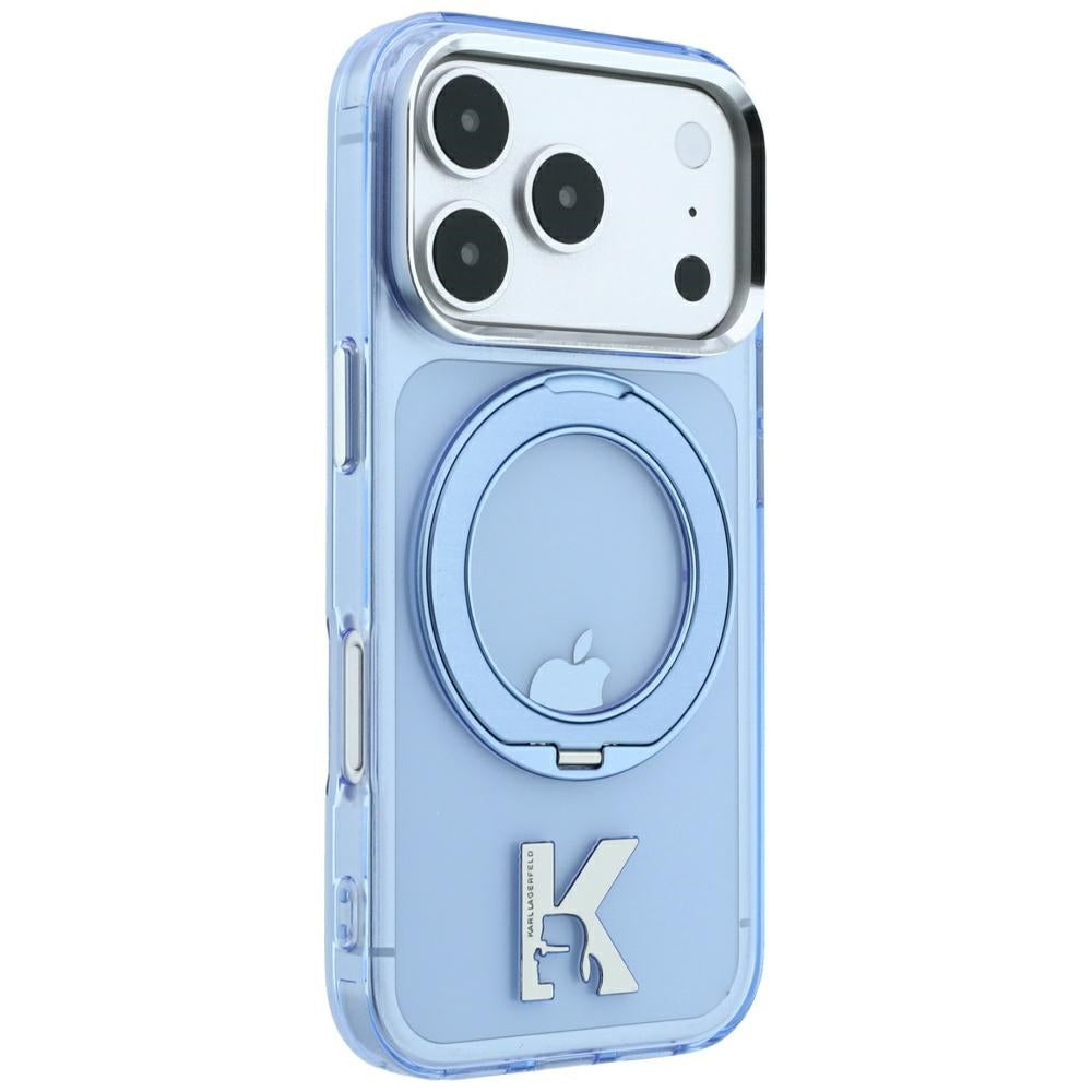 Capa MagSafe para Apple iPhone 18 Pro / 17 Pro, Karl Lagerfeld, IML Ring Stand Kameo Metal, Azul