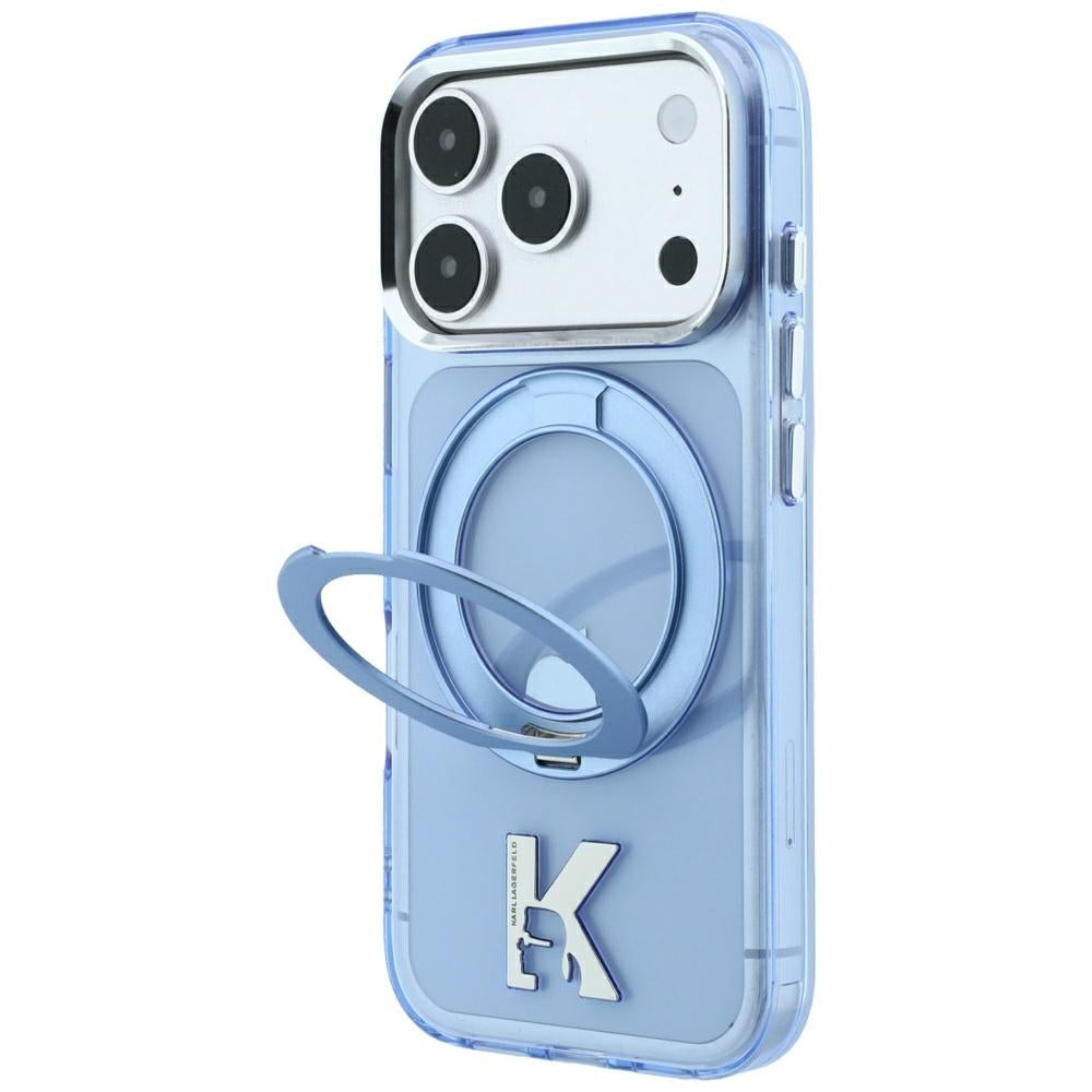 Capa MagSafe para Apple iPhone 18 Pro / 17 Pro, Karl Lagerfeld, IML Ring Stand Kameo Metal, Azul