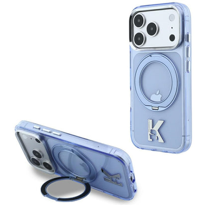 Capa MagSafe para Apple iPhone 18 Pro / 17 Pro, Karl Lagerfeld, IML Ring Stand Kameo Metal, Azul