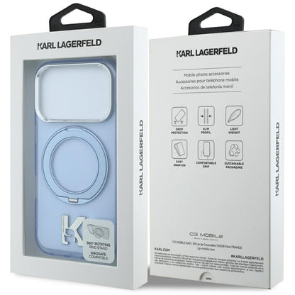Capa MagSafe para Apple iPhone 18 Pro / 17 Pro, Karl Lagerfeld, IML Ring Stand Kameo Metal, Azul