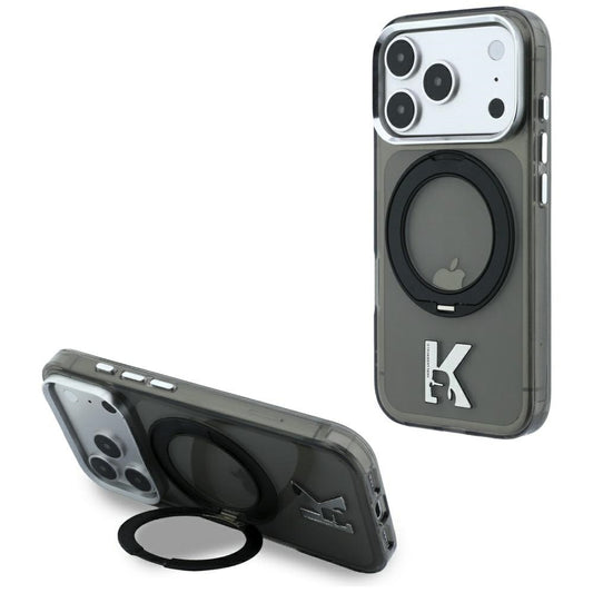 Capa MagSafe para Apple iPhone 18 Pro / 17 Pro, Karl Lagerfeld, Suporte de Anel IML Kameo Metal, Preta