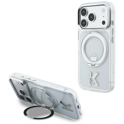 Capa MagSafe para Apple iPhone 18 Pro / 17 Pro, Karl Lagerfeld, Suporte de Anel IML Kameo Metal, Transparente