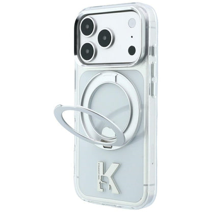 Capa MagSafe para Apple iPhone 18 Pro / 17 Pro, Karl Lagerfeld, Suporte de Anel IML Kameo Metal, Transparente