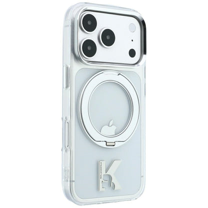 Capa MagSafe para Apple iPhone 18 Pro / 17 Pro, Karl Lagerfeld, Suporte de Anel IML Kameo Metal, Transparente