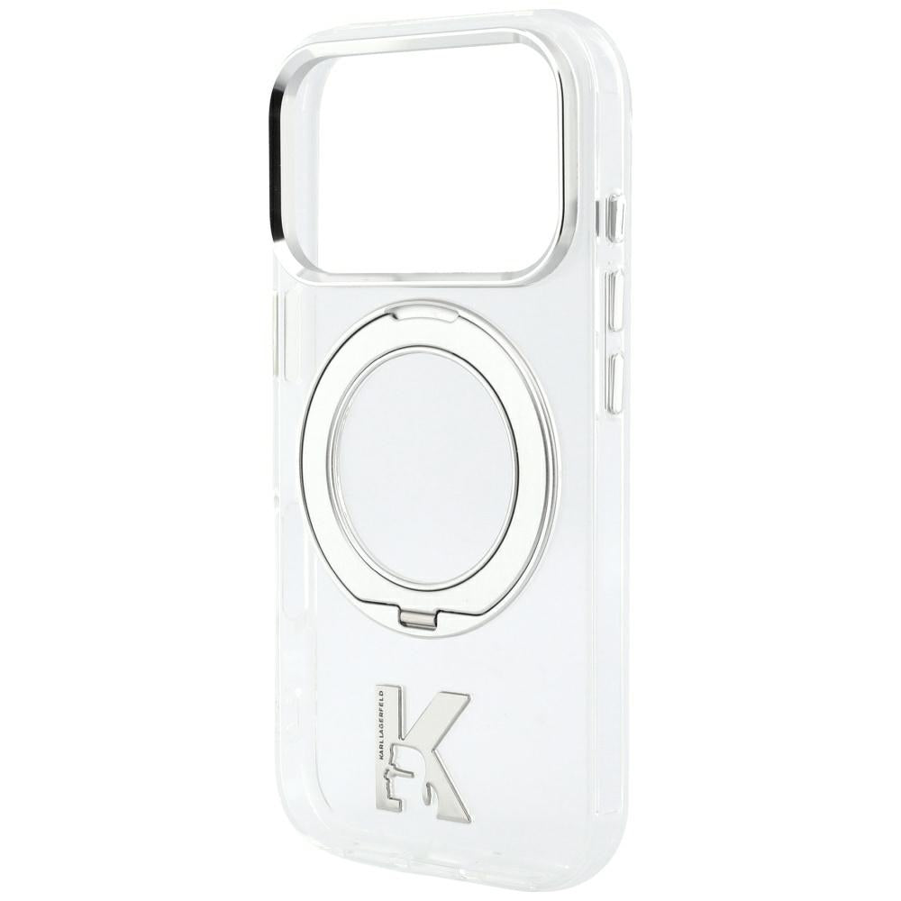 Capa MagSafe para Apple iPhone 18 Pro / 17 Pro, Karl Lagerfeld, Suporte de Anel IML Kameo Metal, Transparente