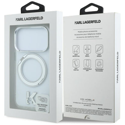 Capa MagSafe para Apple iPhone 18 Pro / 17 Pro, Karl Lagerfeld, Suporte de Anel IML Kameo Metal, Transparente