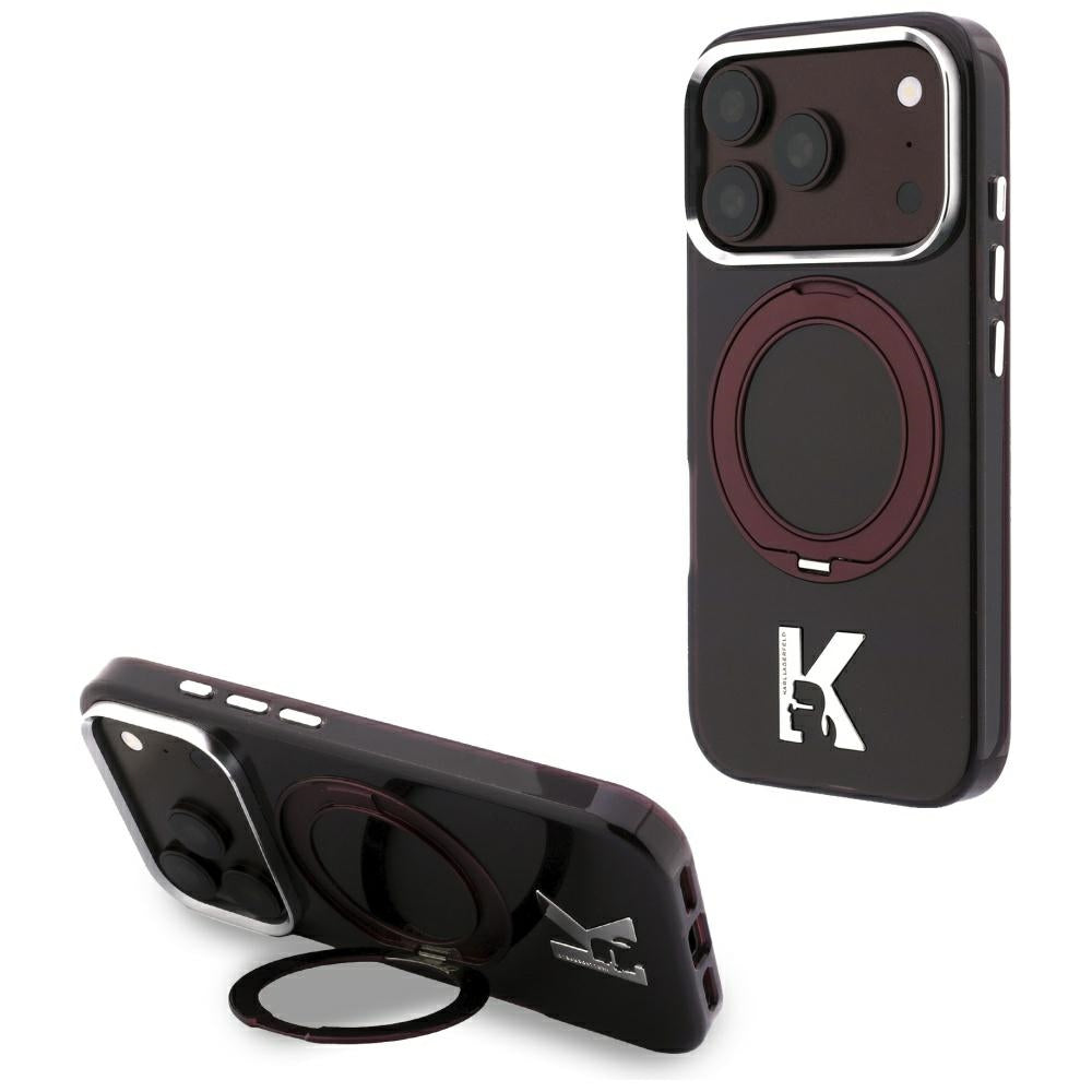 Capa MagSafe para Apple iPhone 18 Pro / 17 Pro, Karl Lagerfeld, Suporte de Anel IML Kameo Metal, Vinho