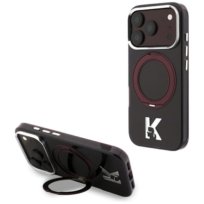 Capa MagSafe para Apple iPhone 18 Pro / 17 Pro, Karl Lagerfeld, Suporte de Anel IML Kameo Metal, Vinho
