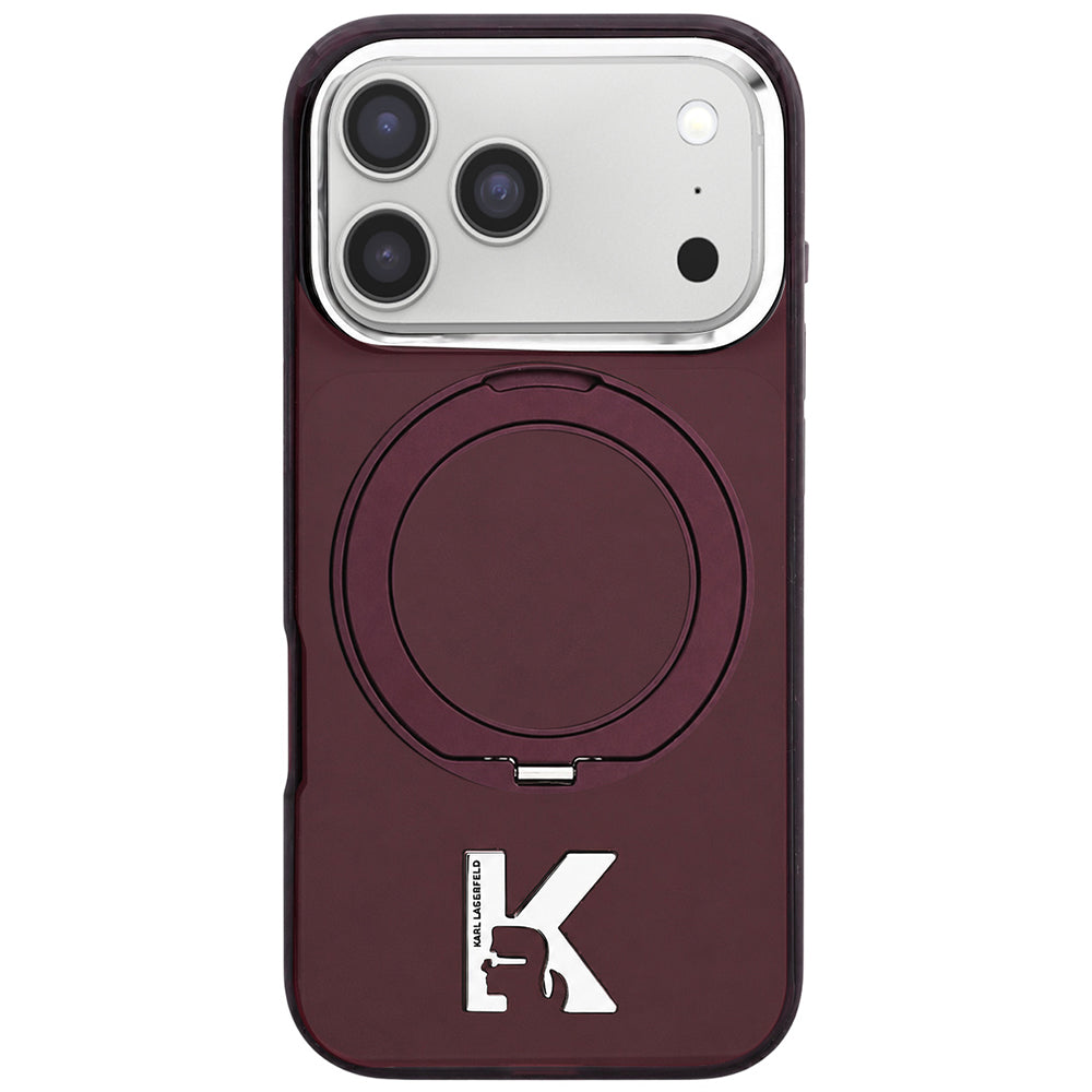 Capa MagSafe para Apple iPhone 18 Pro / 17 Pro, Karl Lagerfeld, Suporte de Anel IML Kameo Metal, Vinho