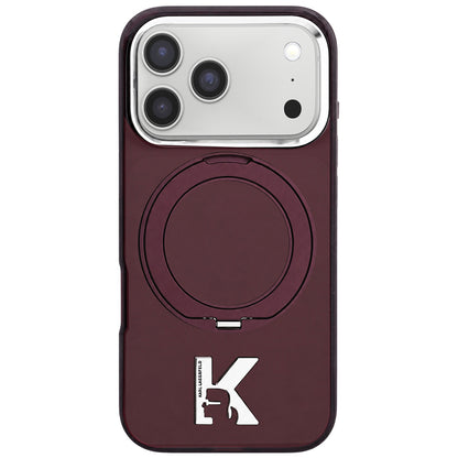 Capa MagSafe para Apple iPhone 18 Pro / 17 Pro, Karl Lagerfeld, Suporte de Anel IML Kameo Metal, Vinho