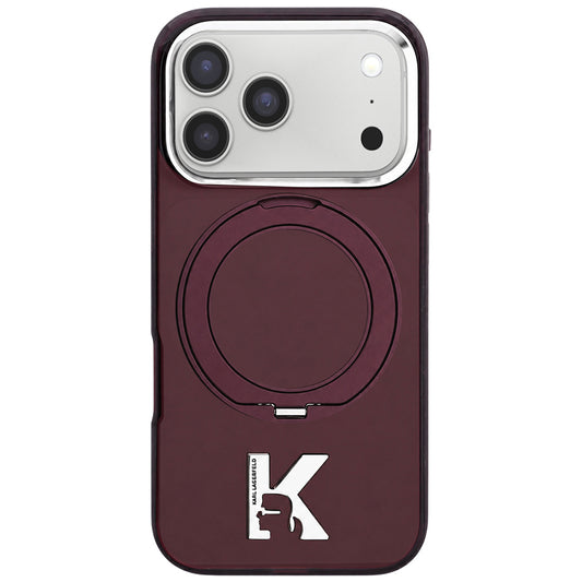 Capa MagSafe para Apple iPhone 18 Pro / 17 Pro, Karl Lagerfeld, Suporte de Anel IML Kameo Metal, Vinho