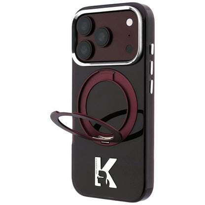Capa MagSafe para Apple iPhone 18 Pro / 17 Pro, Karl Lagerfeld, Suporte de Anel IML Kameo Metal, Vinho