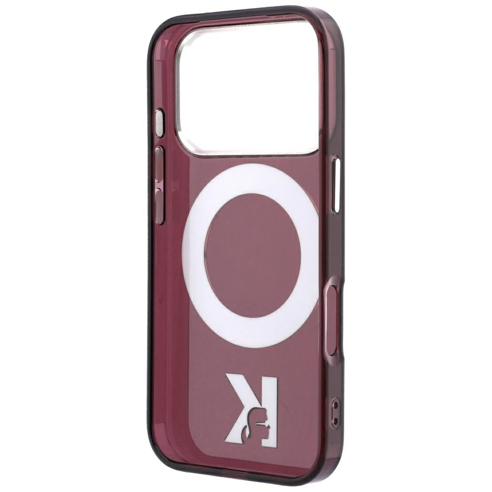Capa MagSafe para Apple iPhone 18 Pro / 17 Pro, Karl Lagerfeld, Suporte de Anel IML Kameo Metal, Vinho
