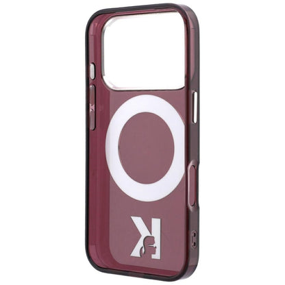 Capa MagSafe para Apple iPhone 18 Pro / 17 Pro, Karl Lagerfeld, Suporte de Anel IML Kameo Metal, Vinho