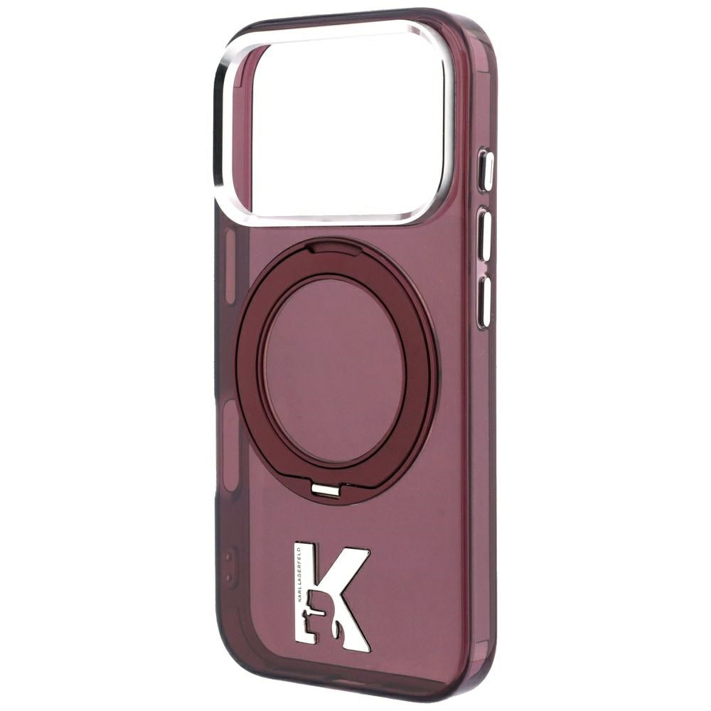 Capa MagSafe para Apple iPhone 18 Pro / 17 Pro, Karl Lagerfeld, Suporte de Anel IML Kameo Metal, Vinho