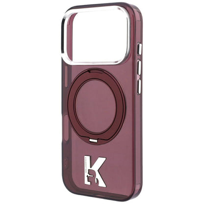 Capa MagSafe para Apple iPhone 18 Pro / 17 Pro, Karl Lagerfeld, Suporte de Anel IML Kameo Metal, Vinho