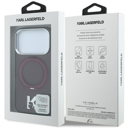Capa MagSafe para Apple iPhone 18 Pro / 17 Pro, Karl Lagerfeld, Suporte de Anel IML Kameo Metal, Vinho