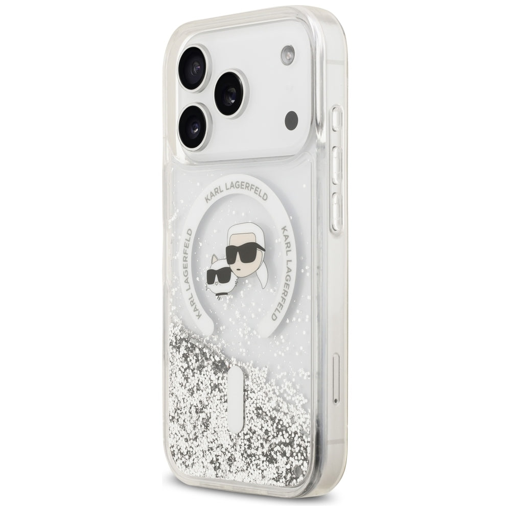MagSafe Case for Apple iPhone 18 Pro / 17 Pro, Karl Lagerfeld, Liquid Glitter Karl & Choupette Head's, Transparent
