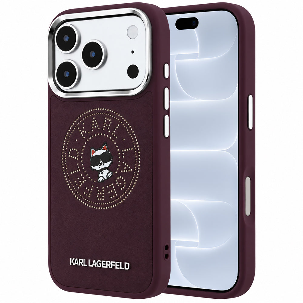 Capa MagSafe para Apple iPhone 18 Pro / 17 Pro, Karl Lagerfeld, Point and Choupette Sketch, Vinho
