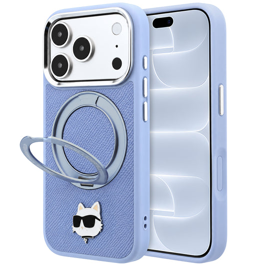 Capa MagSafe para Apple iPhone 18 Pro / 17 Pro, Karl Lagerfeld, Suporte Anel 360 Choupette Pin, Azul