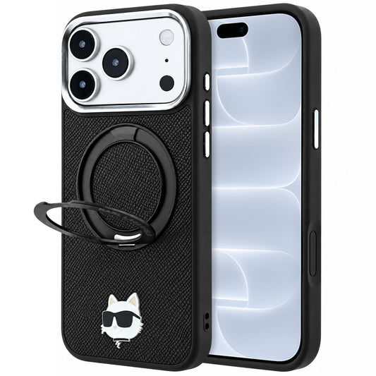 Capa MagSafe para Apple iPhone 18 Pro / 17 Pro, Karl Lagerfeld, Suporte Anel 360 Choupette Pin, Preta