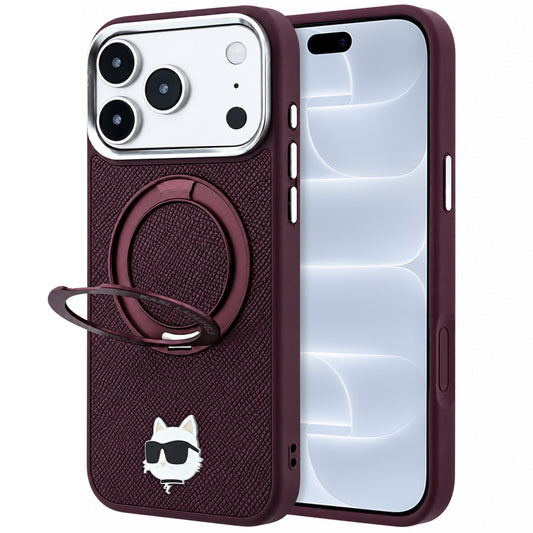 Capa MagSafe para Apple iPhone 18 Pro / 17 Pro, Karl Lagerfeld, Suporte Anel 360 Choupette Pin, Vinho