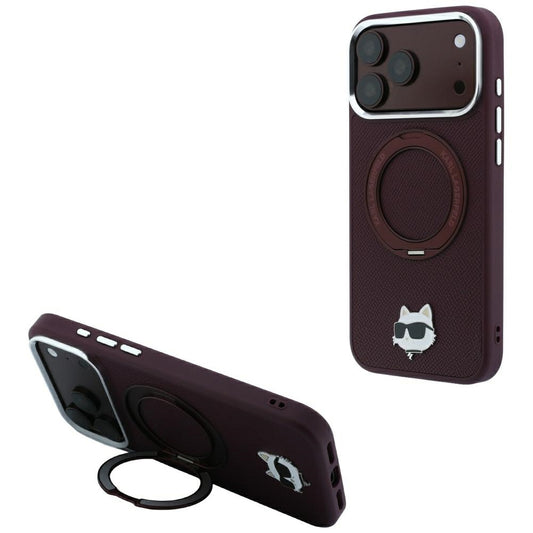 Capa MagSafe para Apple iPhone 18 Pro / 17 Pro, Karl Lagerfeld, Suporte Anel 360 Choupette Pin, Vinho