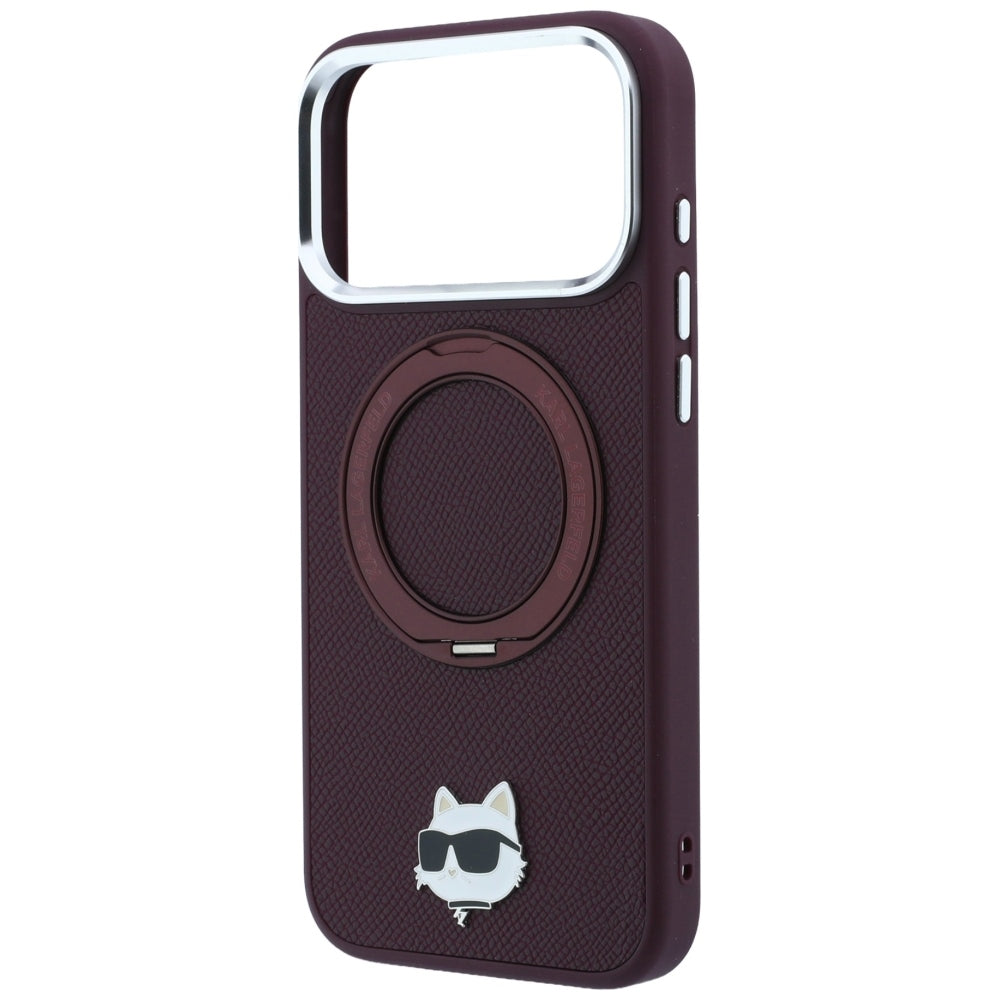 MagSafe Case for Apple iPhone 18 Pro / 17 Pro, Karl Lagerfeld, Ring Stand 360 Choupette Pin, Burgundy