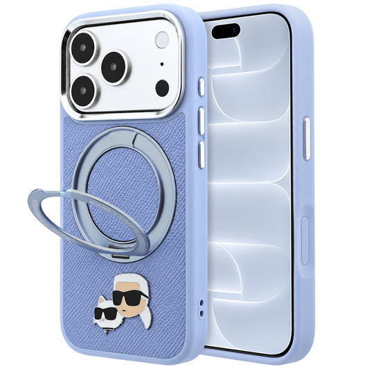 Capa MagSafe para Apple iPhone 18 Pro / 17 Pro, Karl Lagerfeld, Suporte Anel 360 Karl & Pin Choupette, Azul