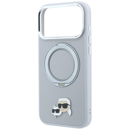 Capa MagSafe para Apple iPhone 18 Pro / 17 Pro, Karl Lagerfeld, Ring Stand 360 Karl & Choupette Pin, Cinzenta