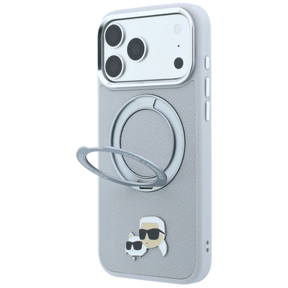 Capa MagSafe para Apple iPhone 18 Pro / 17 Pro, Karl Lagerfeld, Ring Stand 360 Karl & Choupette Pin, Cinzenta