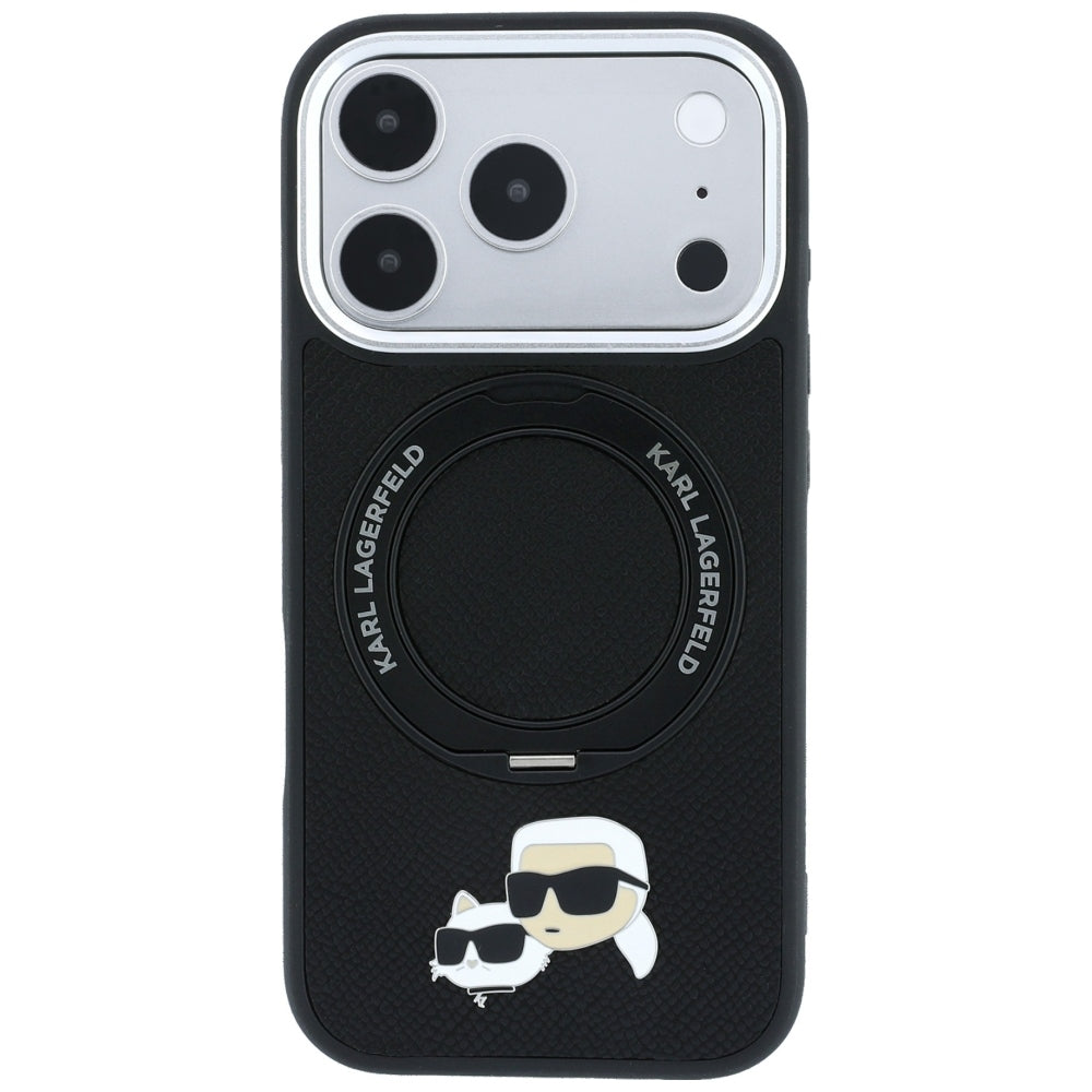 MagSafe Case for Apple iPhone 18 Pro / 17 Pro, Karl Lagerfeld, Ring Stand 360 Karl & Choupette Pin, Black