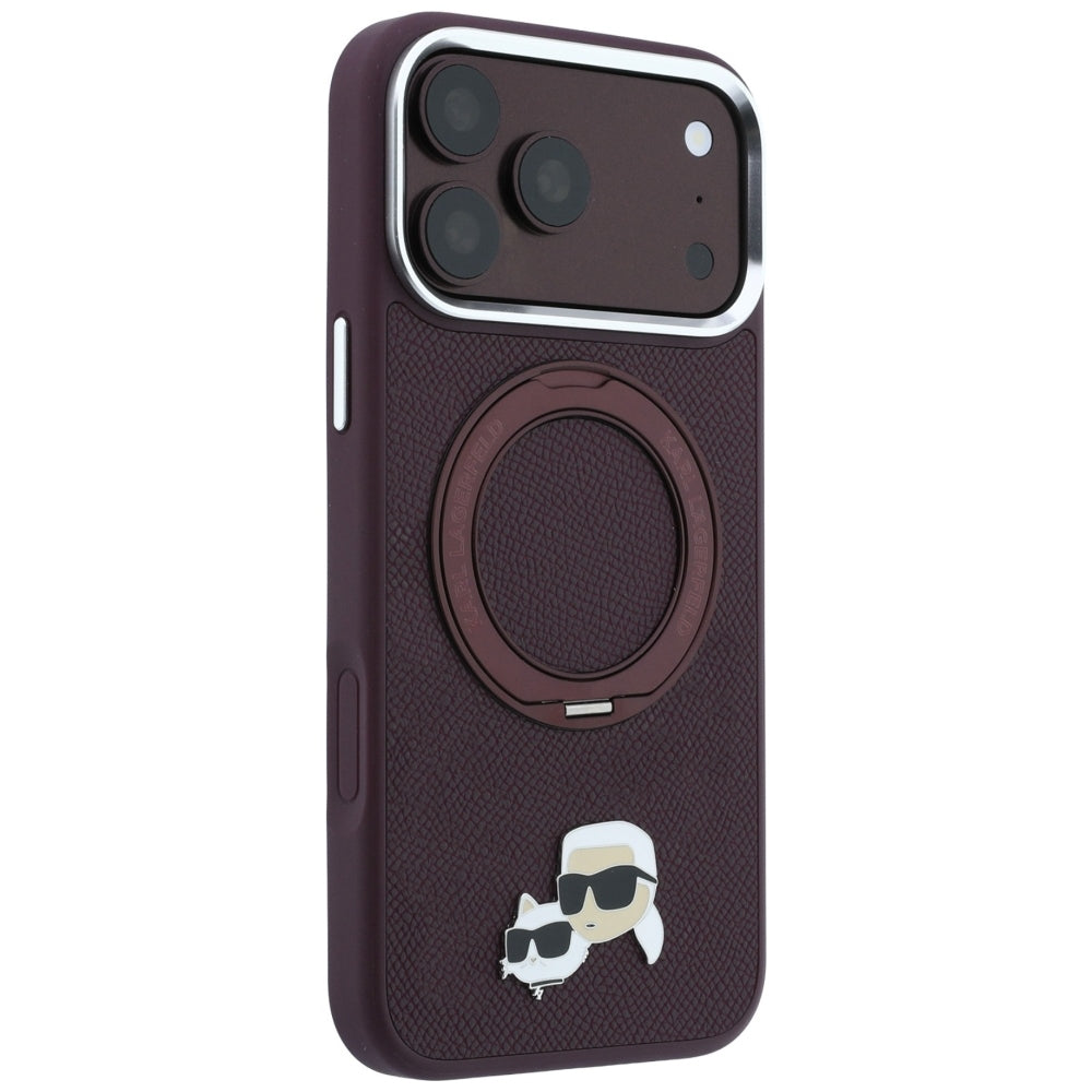 Capa MagSafe para Apple iPhone 18 Pro / 17 Pro, Karl Lagerfeld, Suporte Anel 360 Karl & Pin Choupette, Vinho