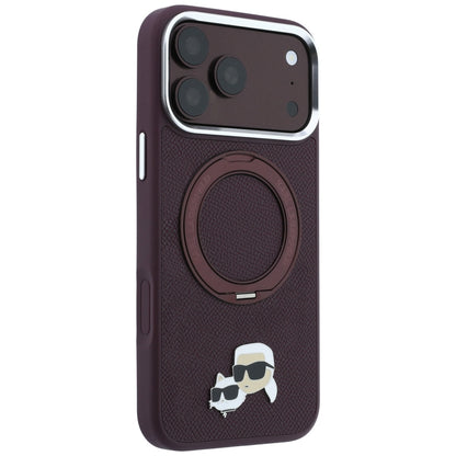 Capa MagSafe para Apple iPhone 18 Pro / 17 Pro, Karl Lagerfeld, Suporte Anel 360 Karl & Pin Choupette, Vinho